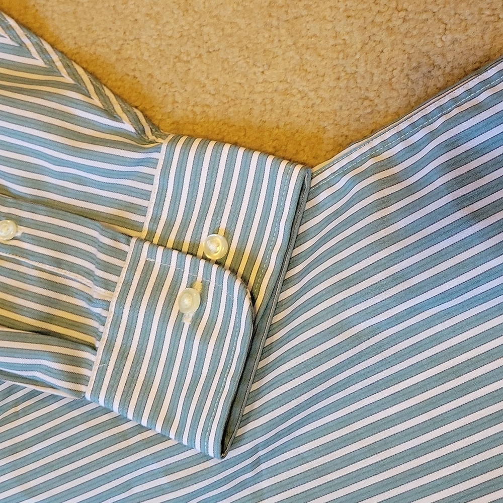 Dockers Large Dress Shirt Long Sleeve Blue Green & White Striped - Picture 5 of 5